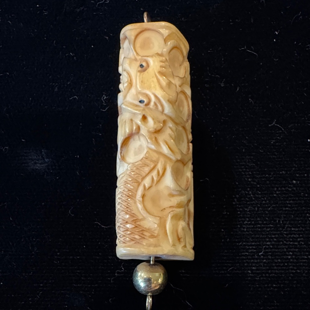 Intricately Carved Faux Ivory Dragon Bead/Pendant